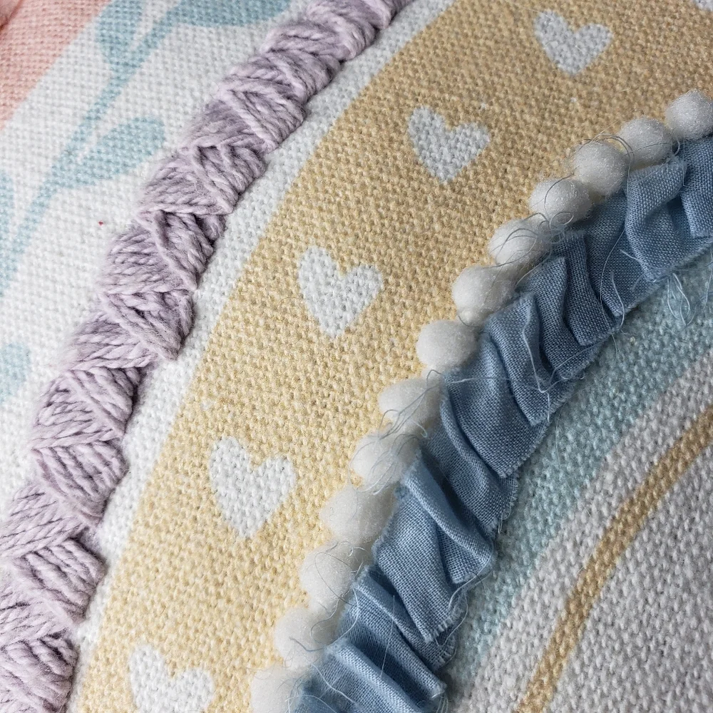 Boho Cottagecore Fairy Pastel Pillow Mixed Media Embroidered Rainbow Hearts Farm